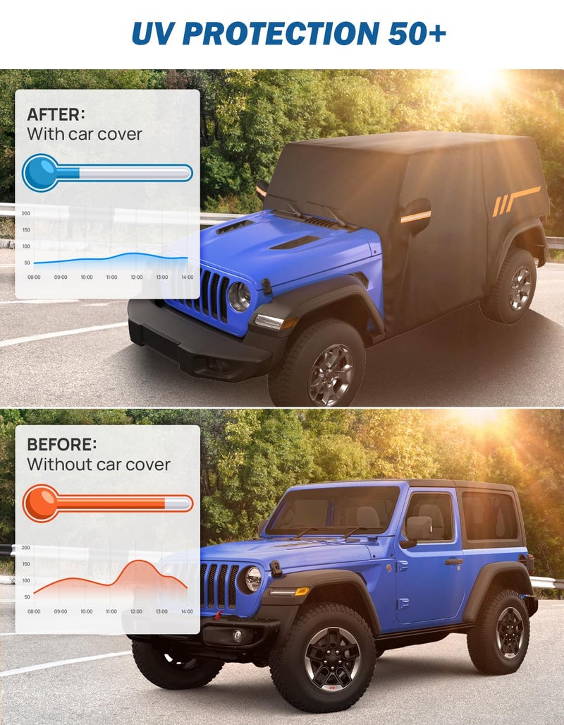 جوي توتوس غطاء كابينة JOYTUTUS متوافق مع Wrangler JK JL 2 Doors 2007-2025 | غطاء سيارة مقاوم للماء ومقاوم للرياح في جميع الأحوال الجوية مع إمكانية الوصول بسحاب | حماية من الأشعة فوق البنفسجية ونسيج مقاوم للخدش | تتضمن حقيبة تخزين - Image 3